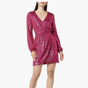 Elegant Magenta Sequin Wrap Dress